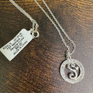 Kohl’s Crystal S Initial Pendant Necklace FSP Fine Silver Plated 18 Inch NWT